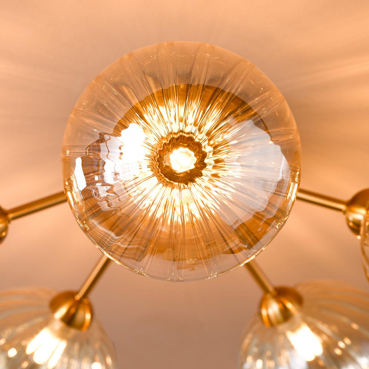 Dar LIO5435 Liora 5 Light Semi-Flush Antique Gold and Amber Ribbed Glass