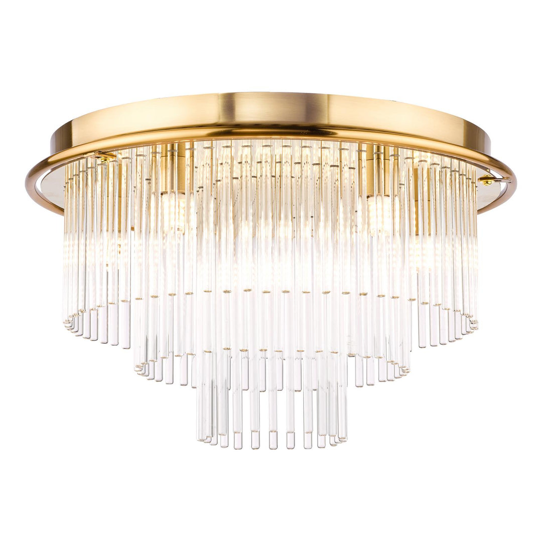 Dar LUK6435 Lukas 6 Light Flush Antique Gold and Glass