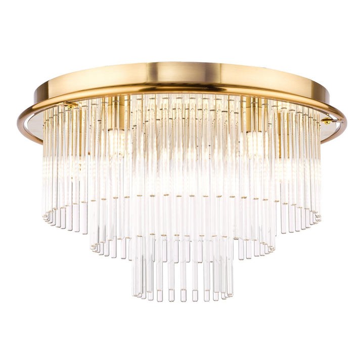 Dar LUK6435 Lukas 6 Light Flush Antique Gold and Glass