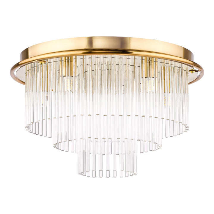 Dar LUK6435 Lukas 6 Light Flush Antique Gold and Glass
