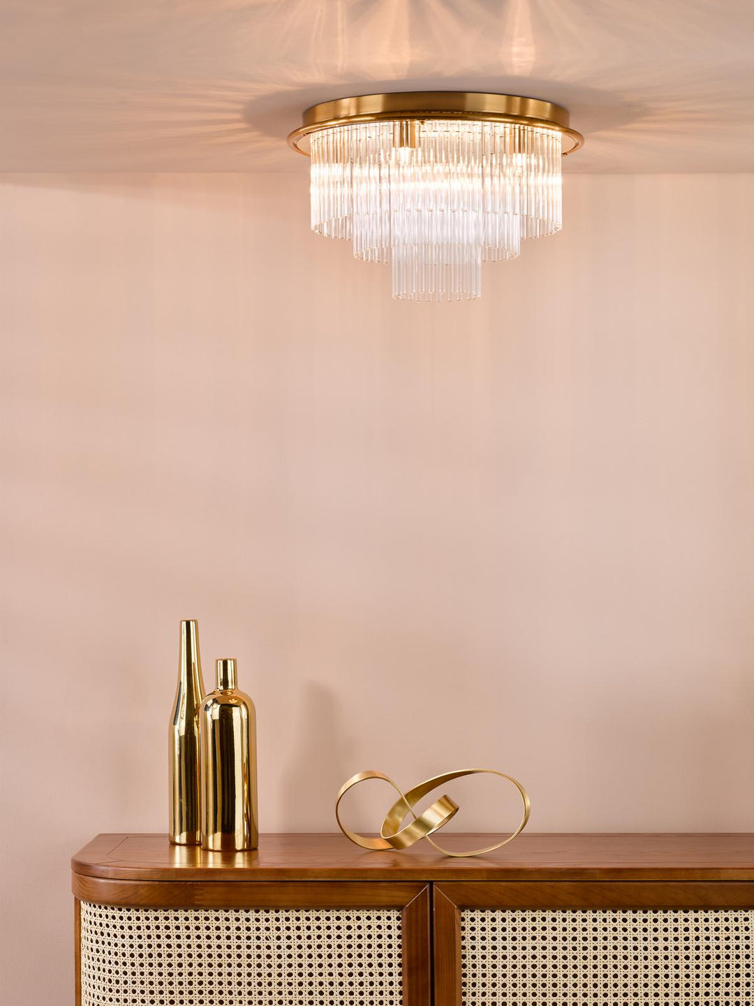 Dar LUK6435 Lukas 6 Light Flush Antique Gold and Glass