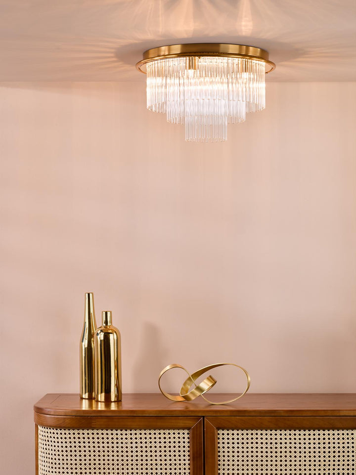 Dar LUK6435 Lukas 6 Light Flush Antique Gold and Glass
