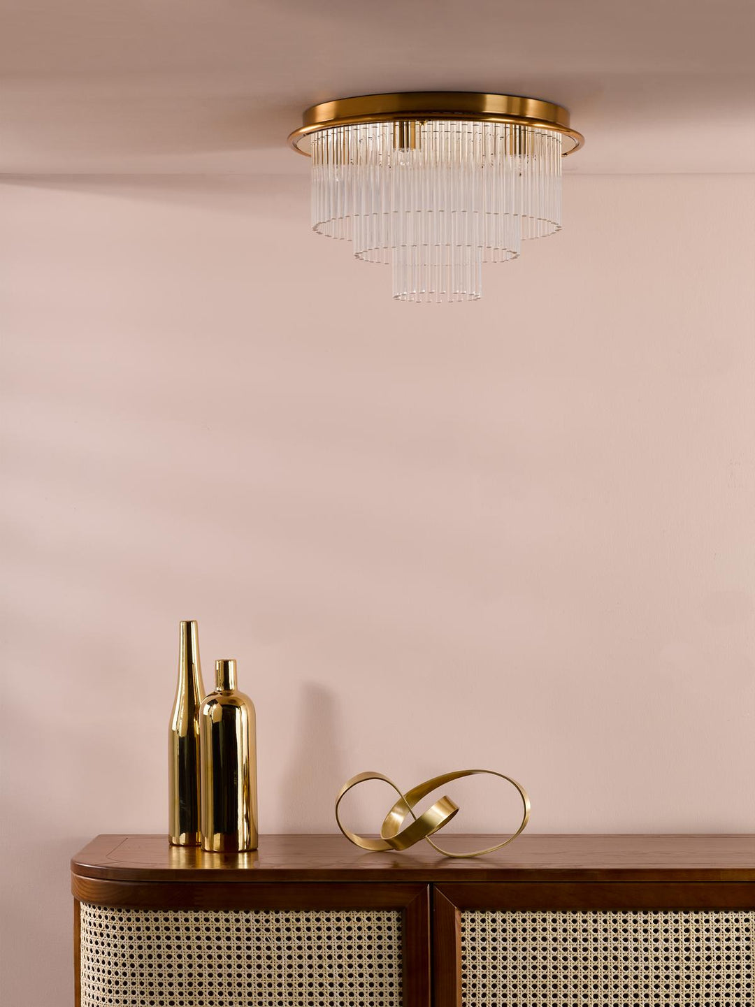 Dar LUK6435 Lukas 6 Light Flush Antique Gold and Glass