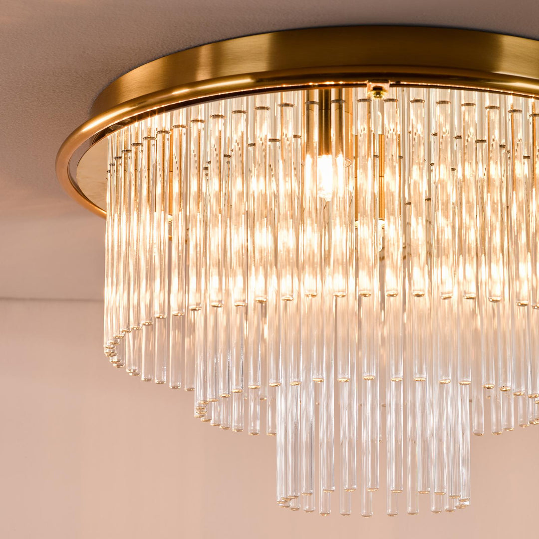Dar LUK6435 Lukas 6 Light Flush Antique Gold and Glass