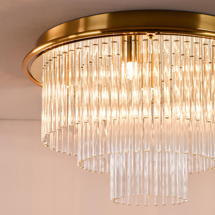 Dar LUK6435 Lukas 6 Light Flush Antique Gold and Glass
