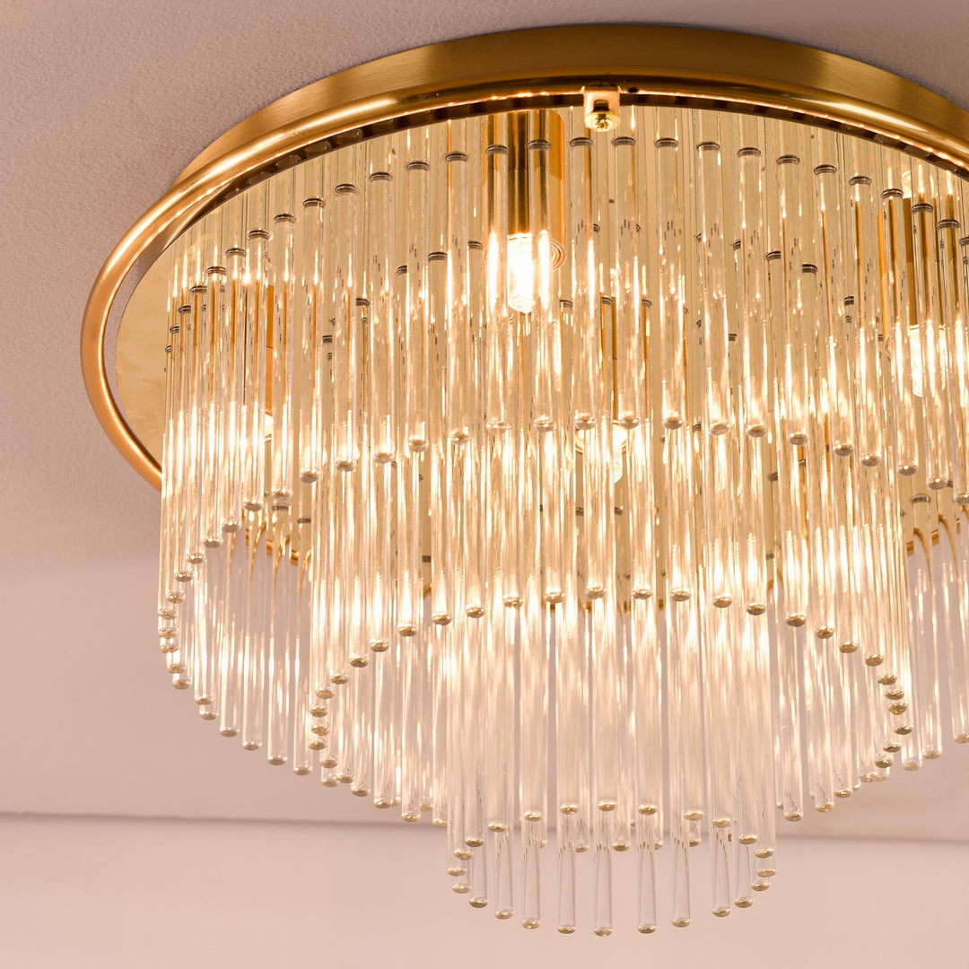 Dar LUK6435 Lukas 6 Light Flush Antique Gold and Glass