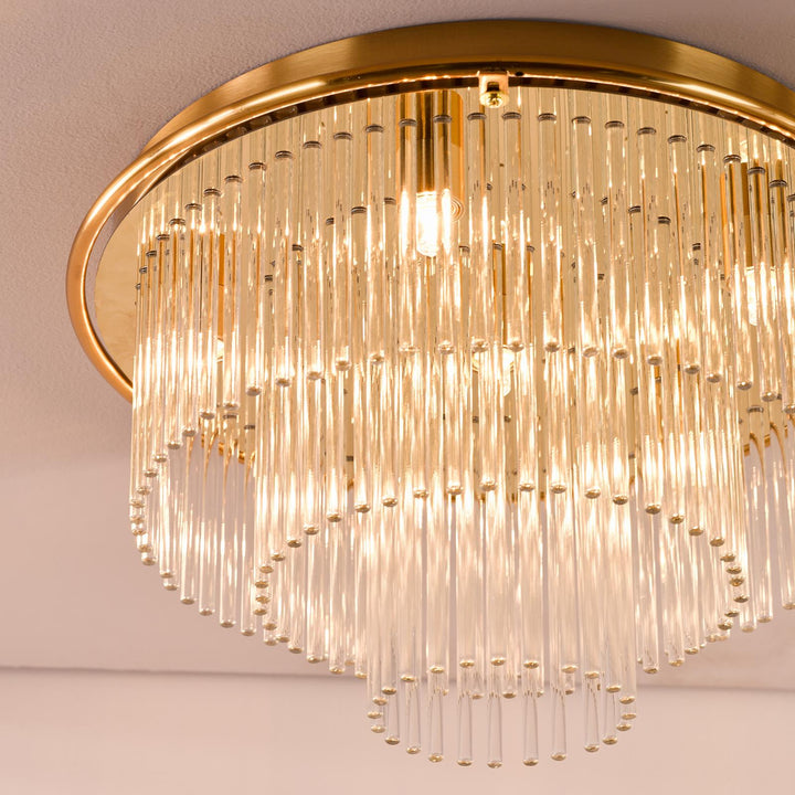 Dar LUK6435 Lukas 6 Light Flush Antique Gold and Glass