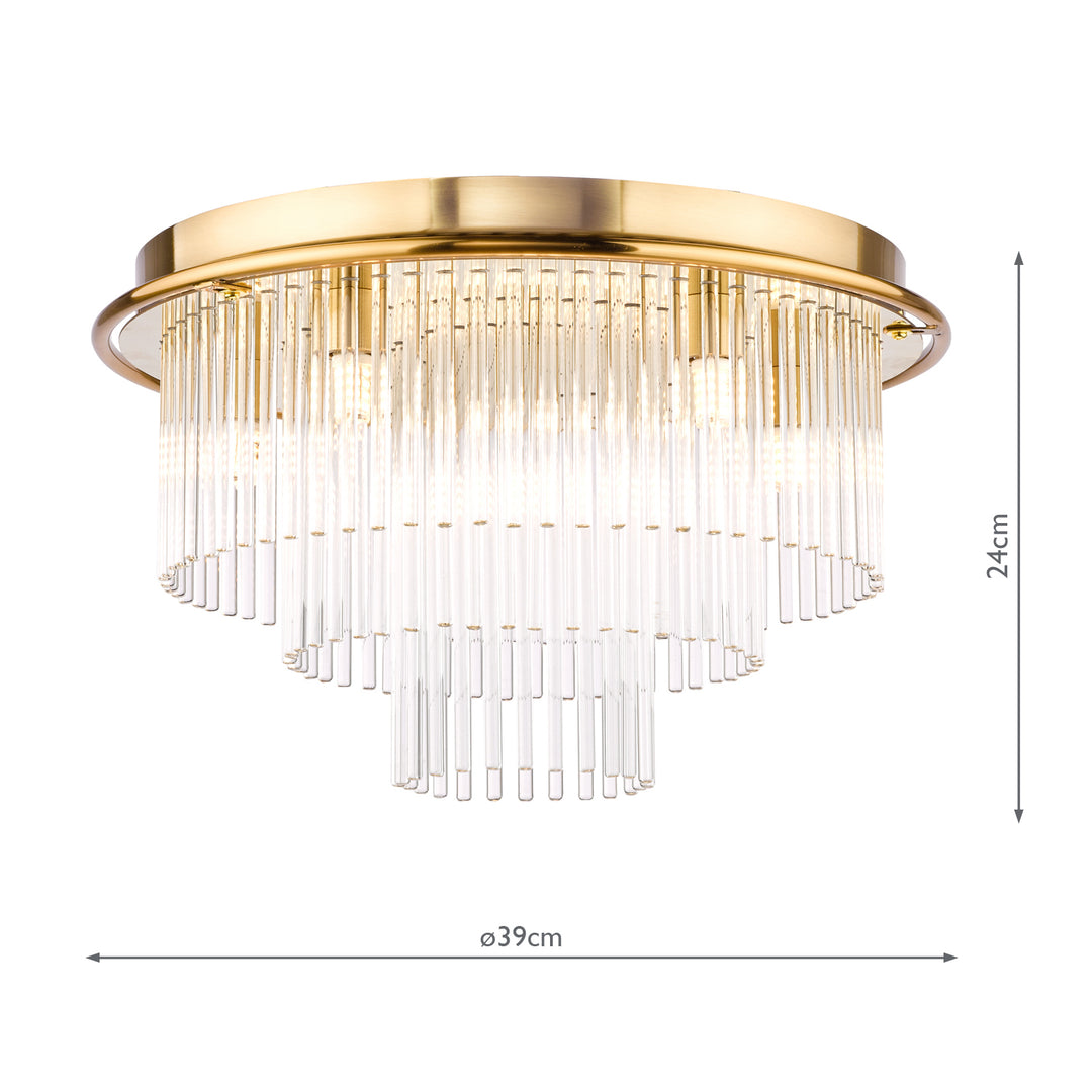 Dar LUK6435 Lukas 6 Light Flush Antique Gold and Glass
