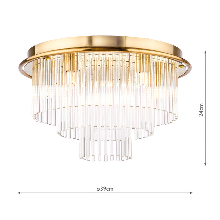 Dar LUK6435 Lukas 6 Light Flush Antique Gold and Glass