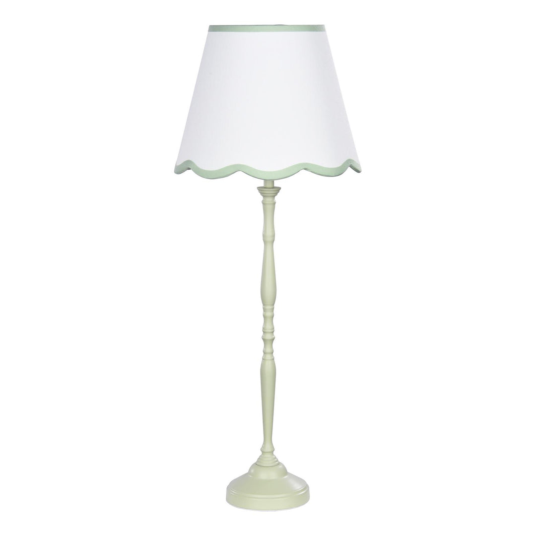 Dar LUP4224 Lupo Table Lamp Matt Green With Linen Scalloped Shade