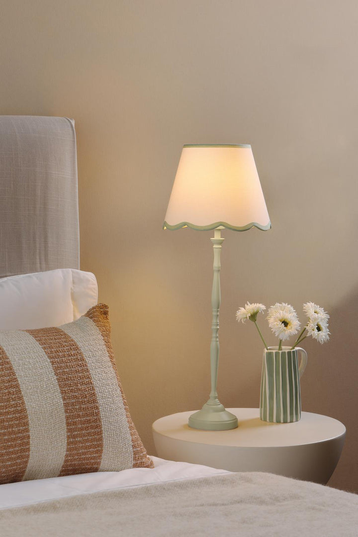 Dar LUP4224 Lupo Table Lamp Matt Green With Linen Scalloped Shade