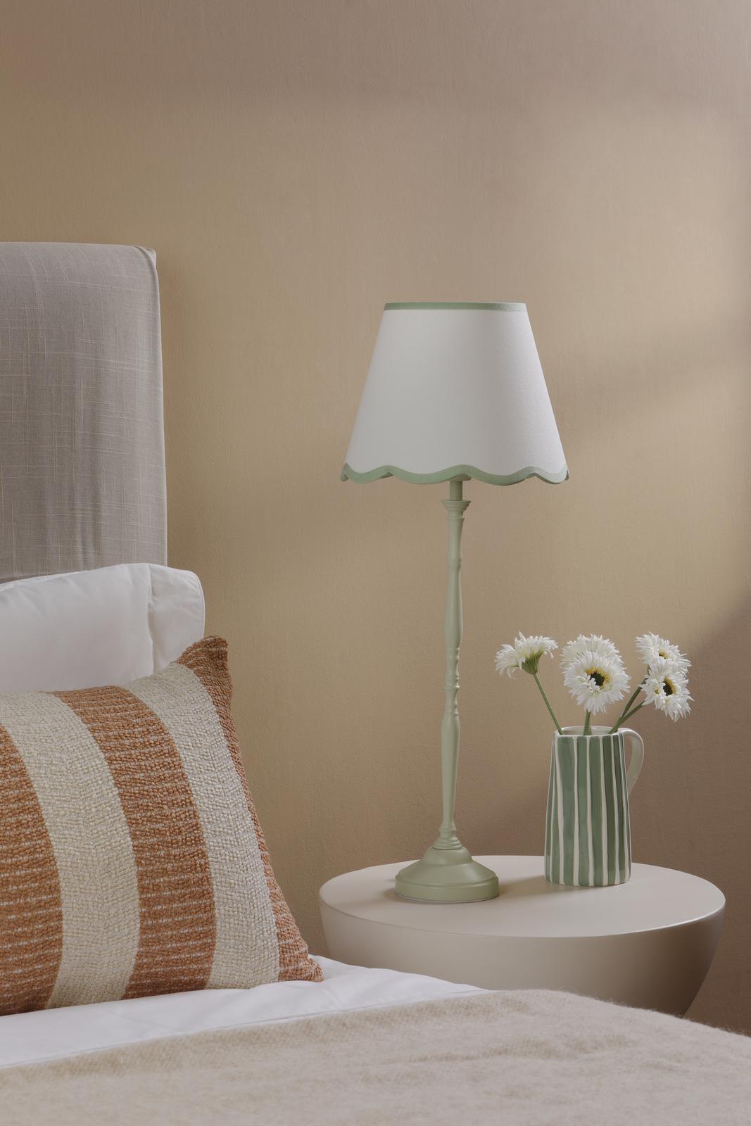 Dar LUP4224 Lupo Table Lamp Matt Green With Linen Scalloped Shade