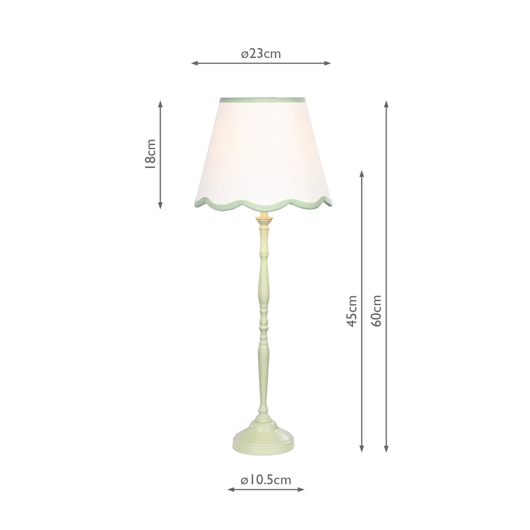 Dar LUP4224 Lupo Table Lamp Matt Green With Linen Scalloped Shade