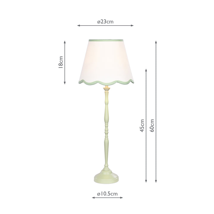 Dar LUP4224 Lupo Table Lamp Matt Green With Linen Scalloped Shade