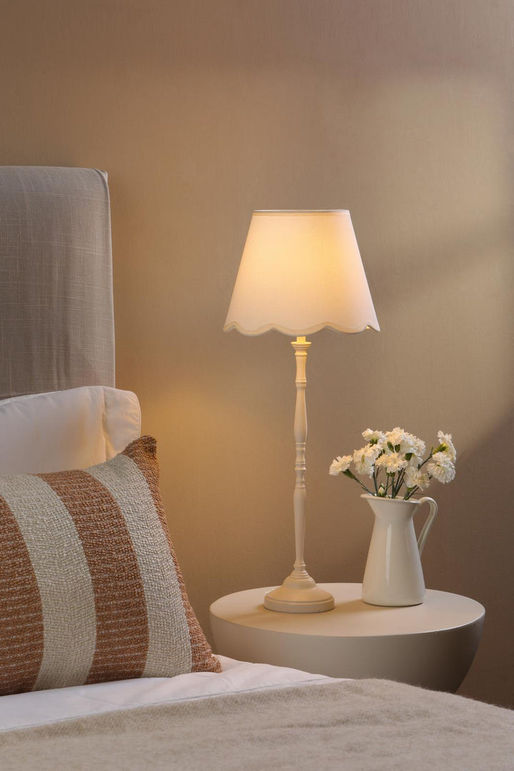 Dar LUP4233 Lupo Table Lamp Matt Cream With Linen Scalloped Shade