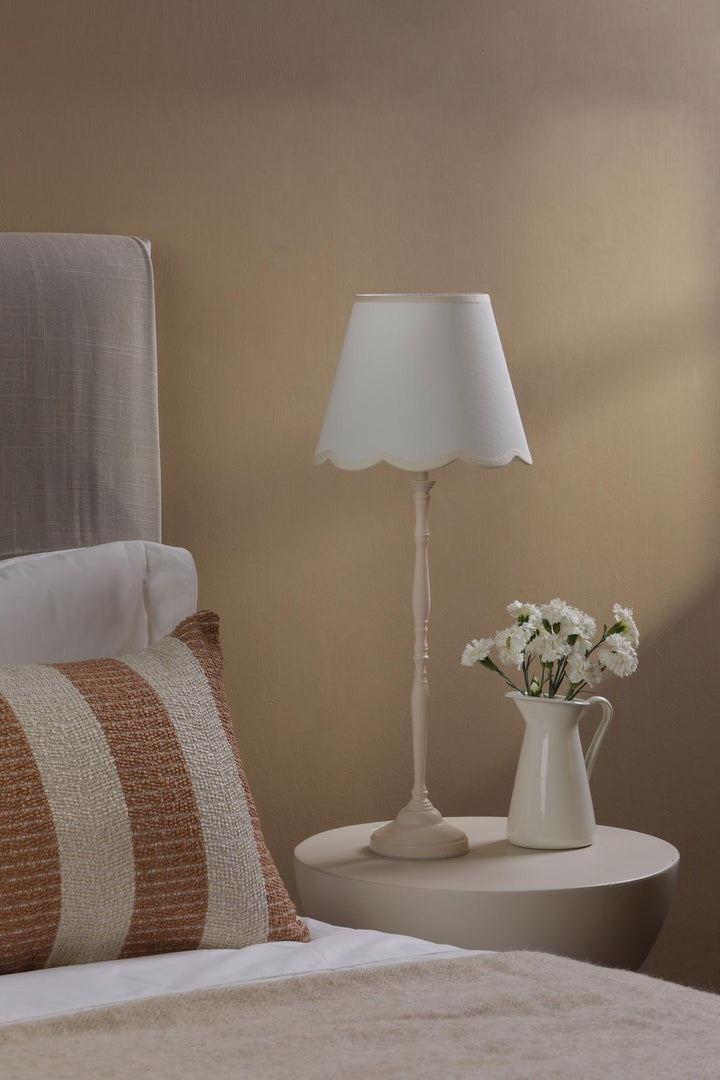 Dar LUP4233 Lupo Table Lamp Matt Cream With Linen Scalloped Shade