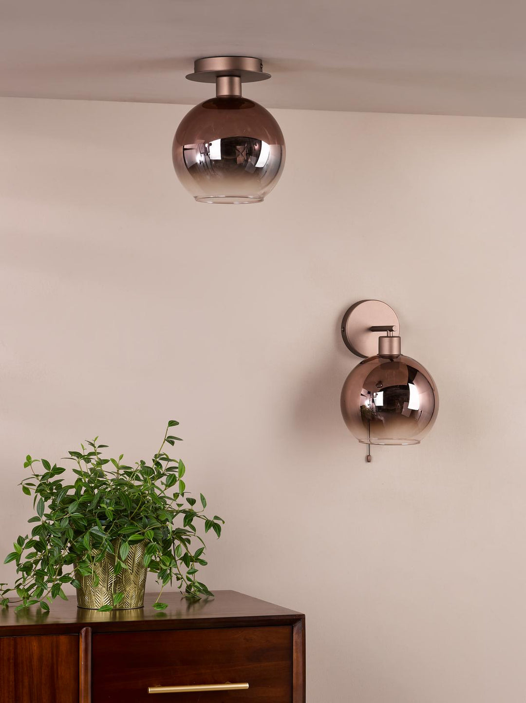 Dar LYC0129 Lycia Flush Satin Bronze and Brown Ombre Glass
