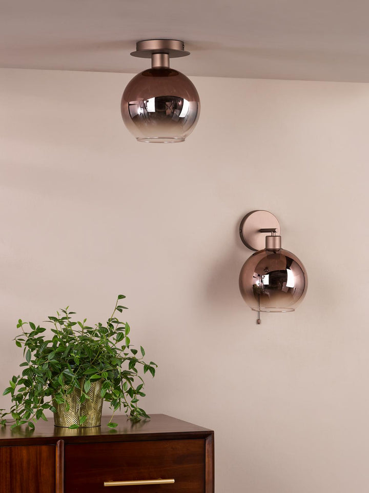 Dar LYC0129 Lycia Flush Satin Bronze and Brown Ombre Glass