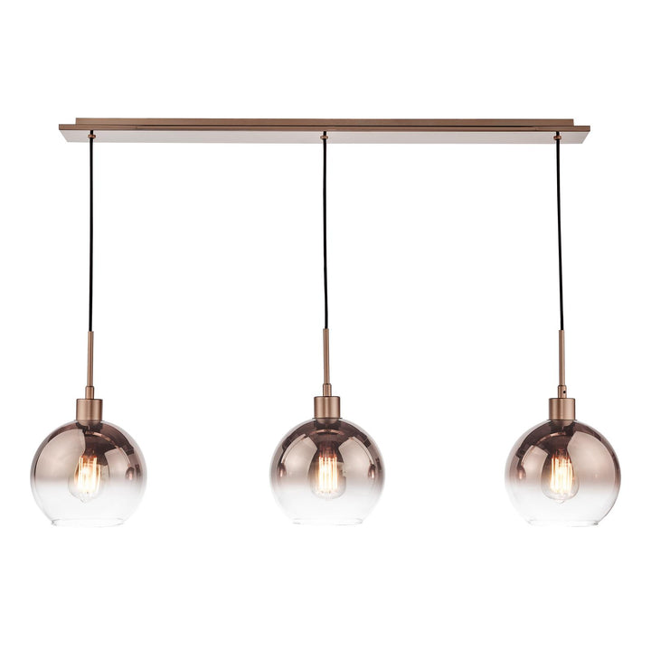 Dar LYC0329 Lycia 3 Light Bar Pendant Satin Bronze and Bronze Ombre Glass