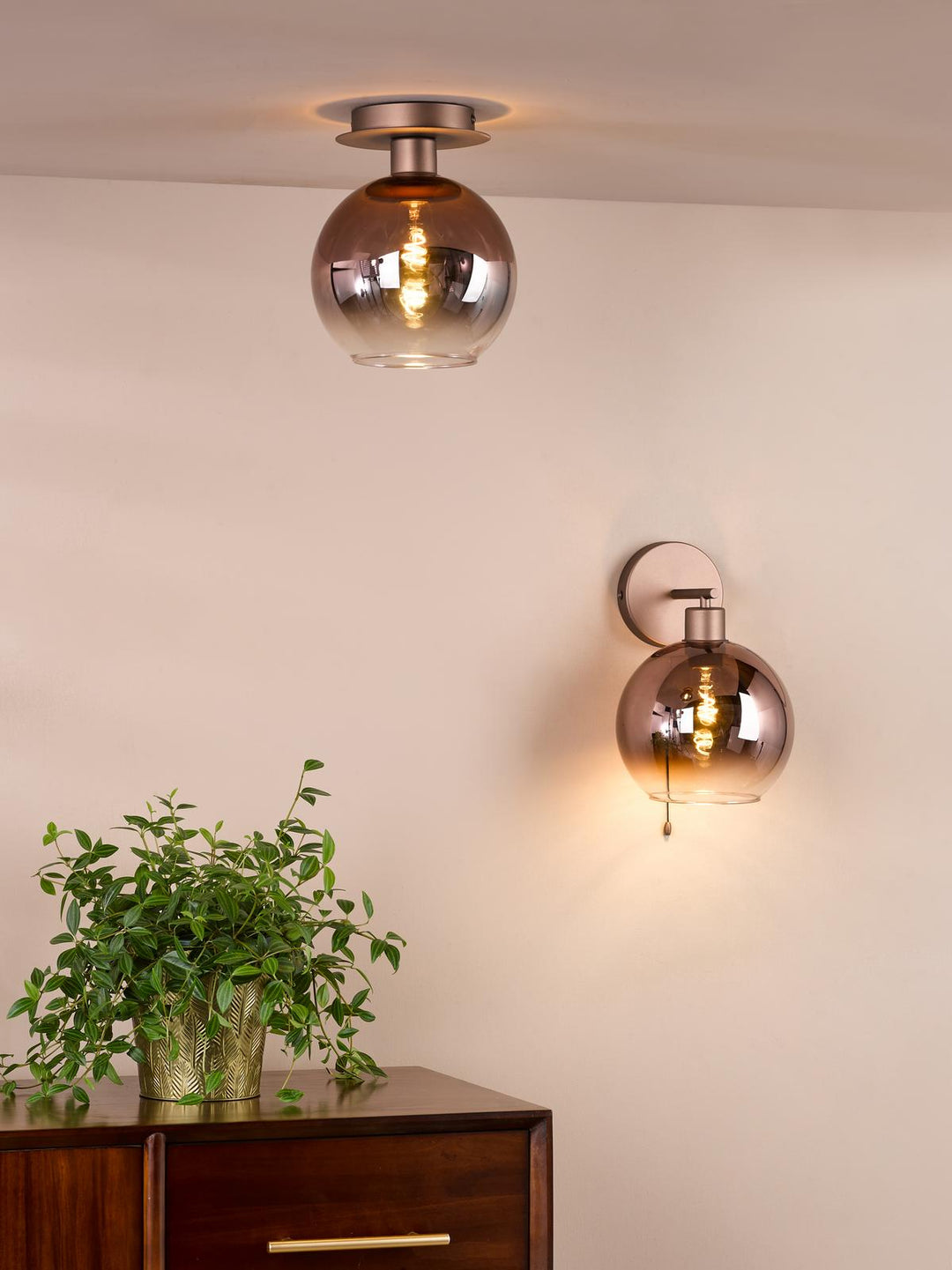 Dar LYC0729 Lycia Wall Light Satin Bronze and Bronze Ombre Glass