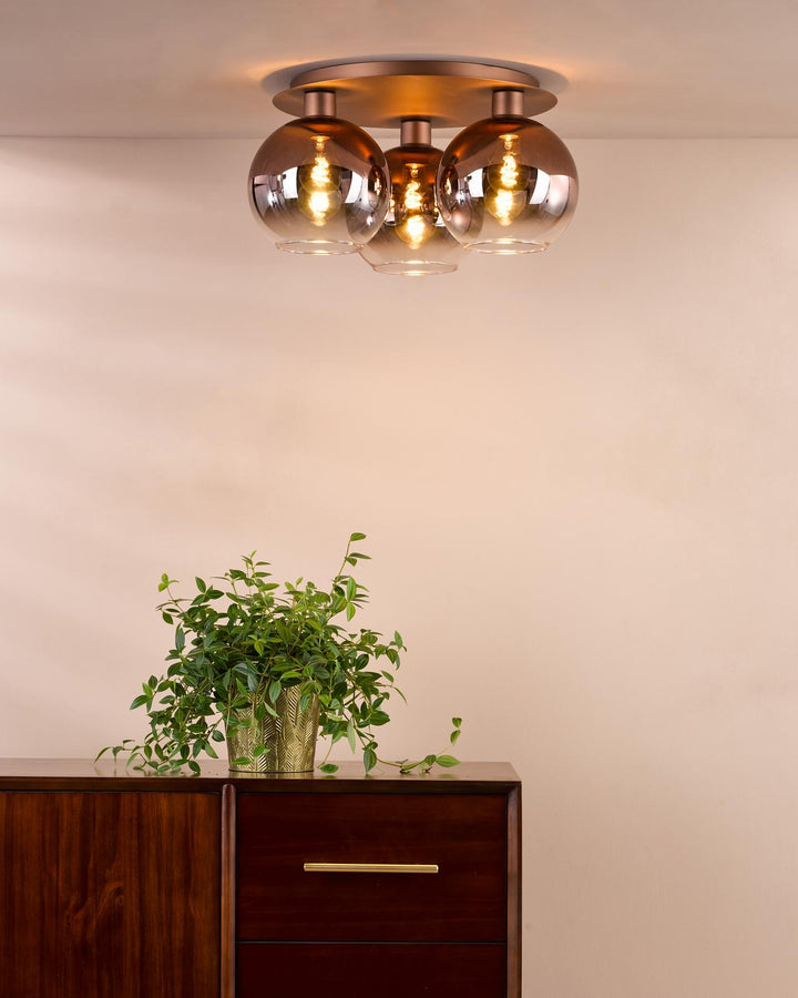 Dar LYC5329 Lycia 3 Light Flush Satin Bronze and Bronze Ombre Glass