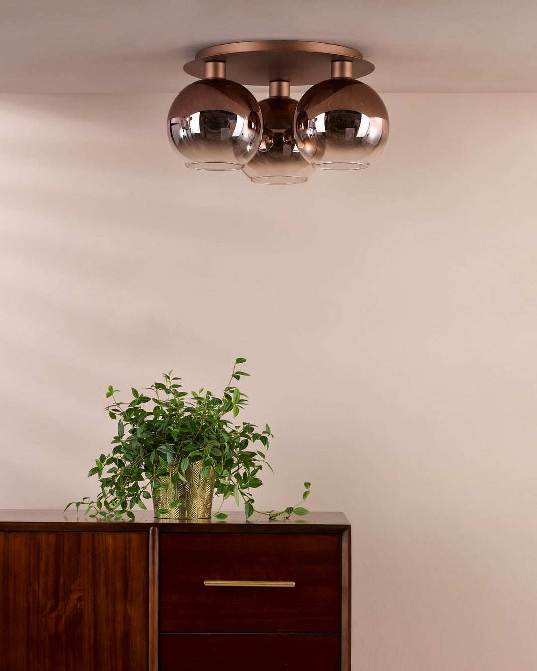 Dar LYC5329 Lycia 3 Light Flush Satin Bronze and Bronze Ombre Glass