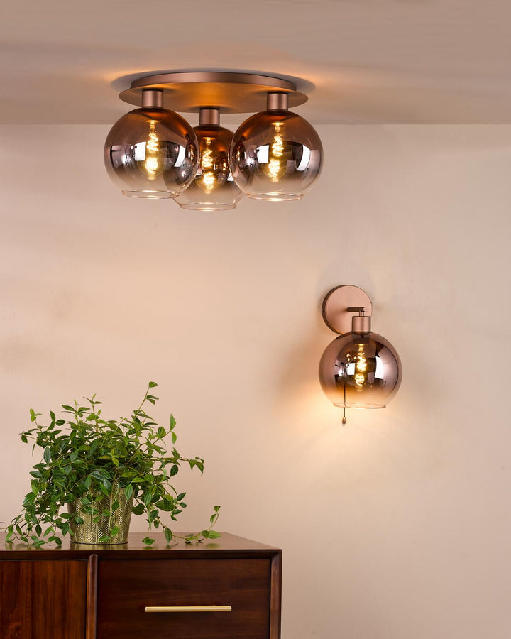 Dar LYC5329 Lycia 3 Light Flush Satin Bronze and Bronze Ombre Glass