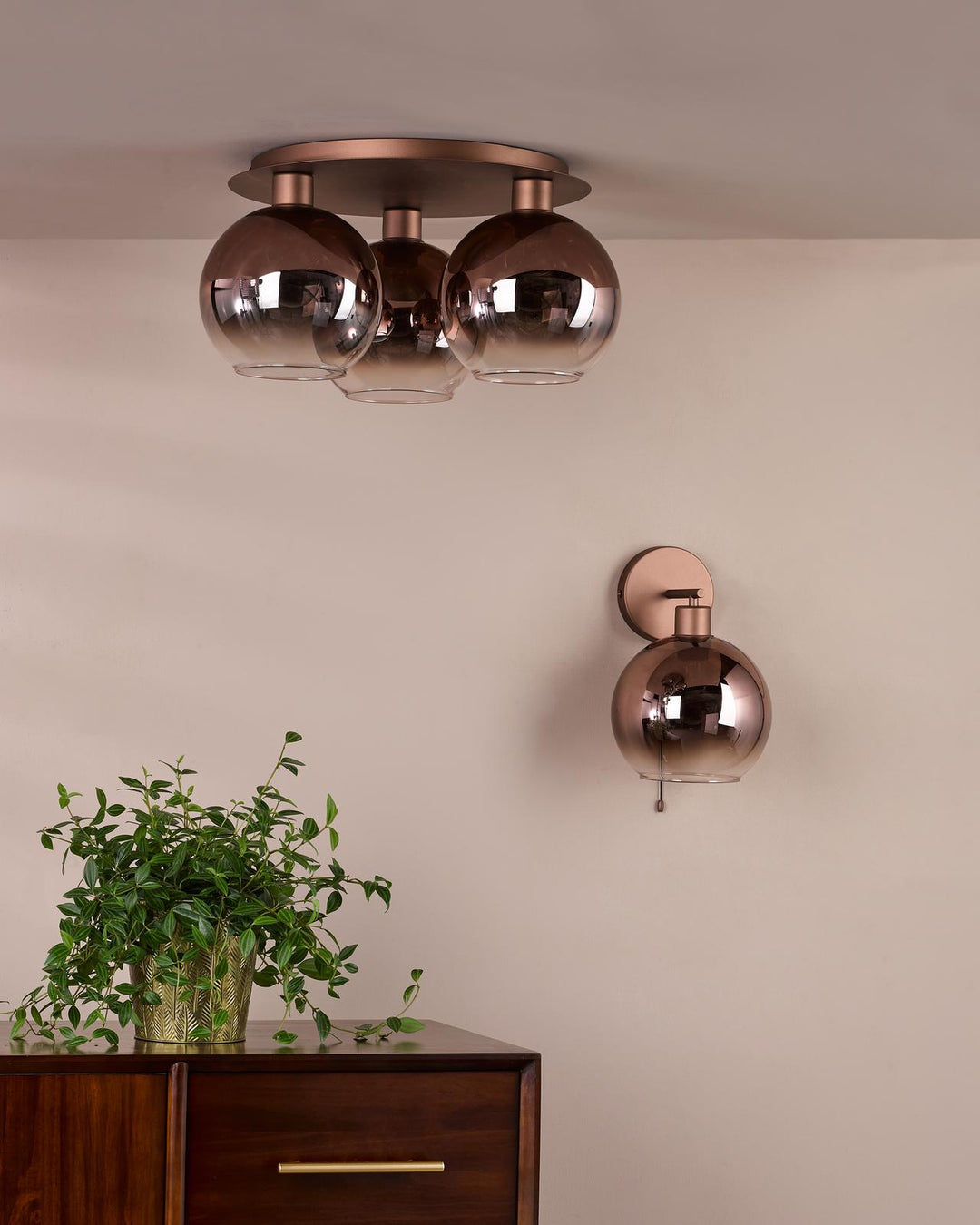Dar LYC5329 Lycia 3 Light Flush Satin Bronze and Bronze Ombre Glass