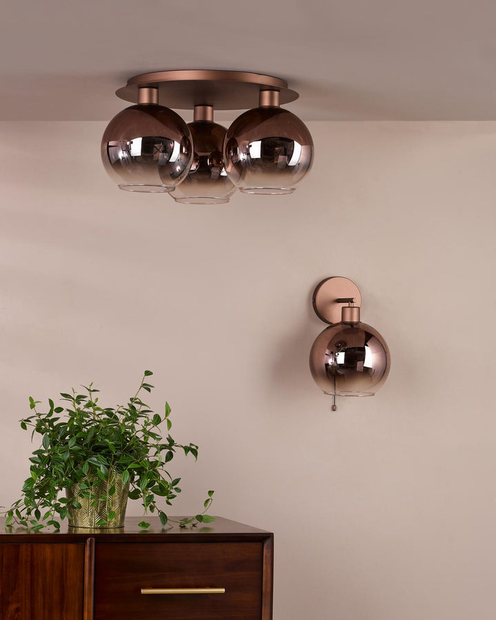 Dar LYC5329 Lycia 3 Light Flush Satin Bronze and Bronze Ombre Glass