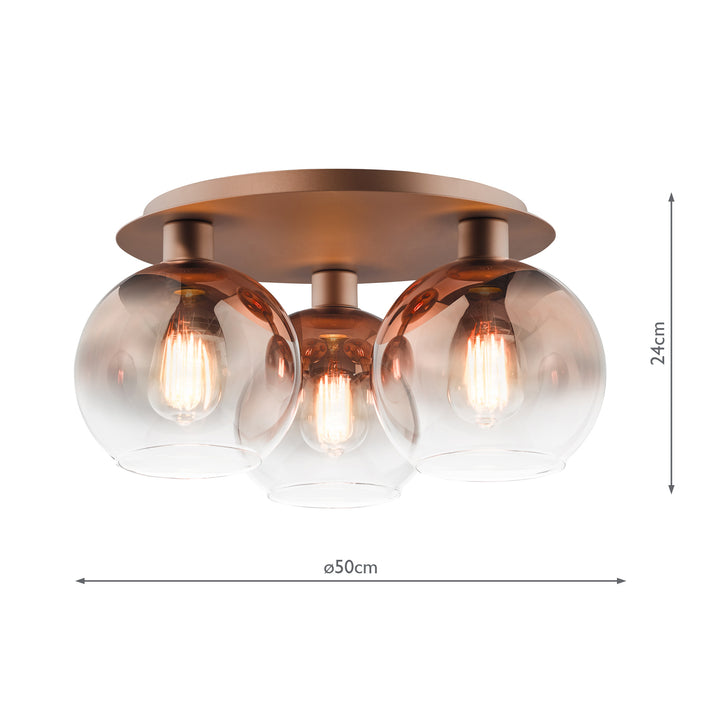Dar LYC5329 Lycia 3 Light Flush Satin Bronze and Bronze Ombre Glass
