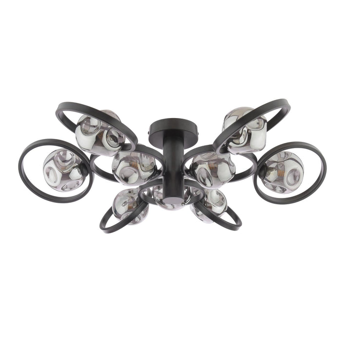 Dar LYN4822-28 Lynette 9 Light Semi-Flush Satin Black With Closed Organic Smoked Glass
