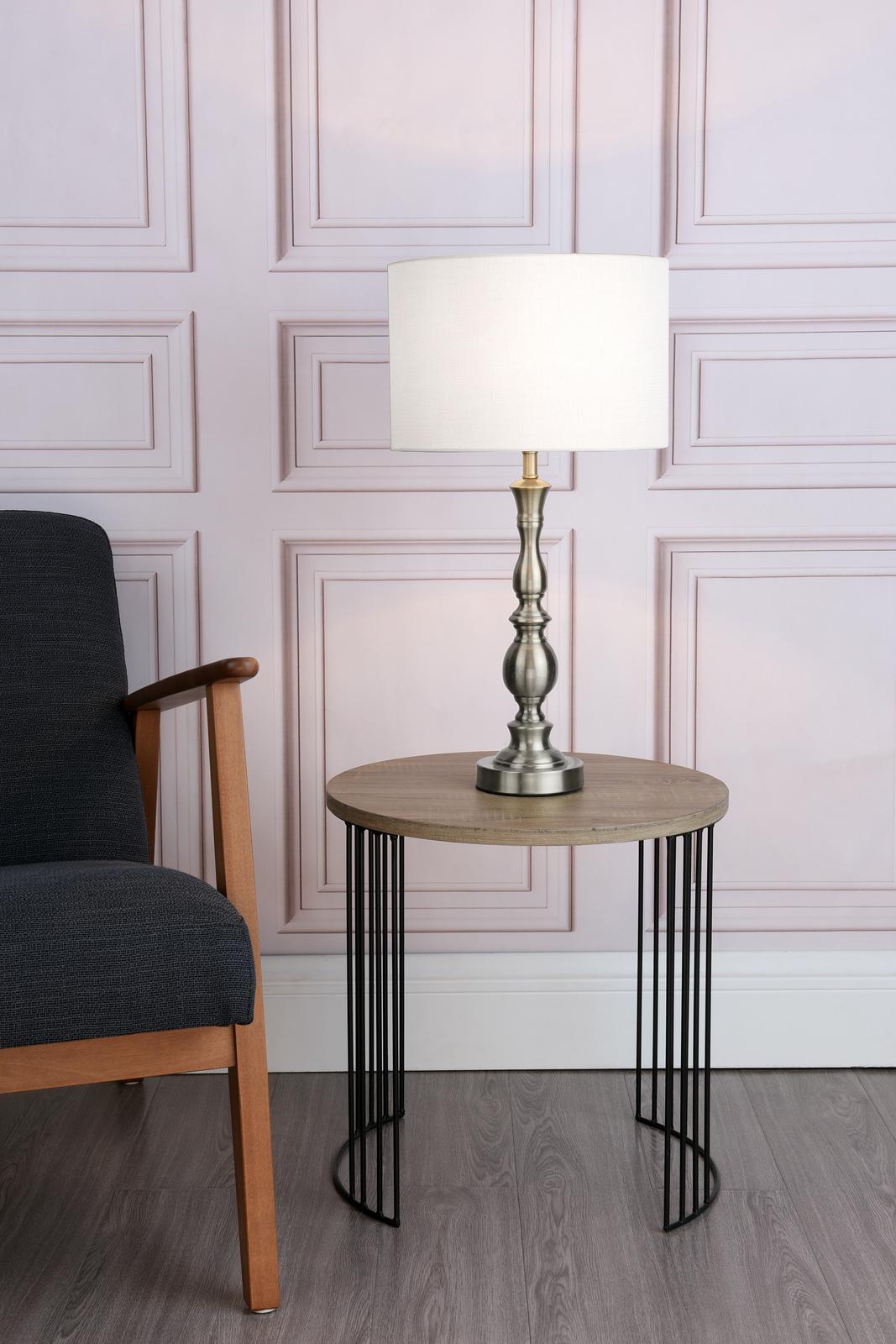Dar MAD4246 Madrid Table Lamp Satin Chrome With Shade