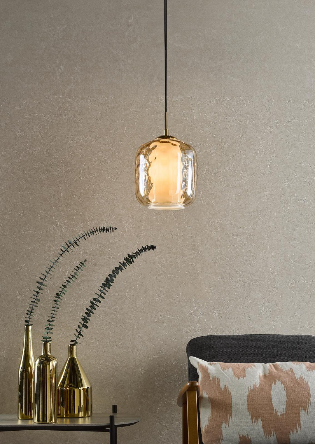 Dar MAJ0145 Majella Pendant Aged Brass and Champagne Glass