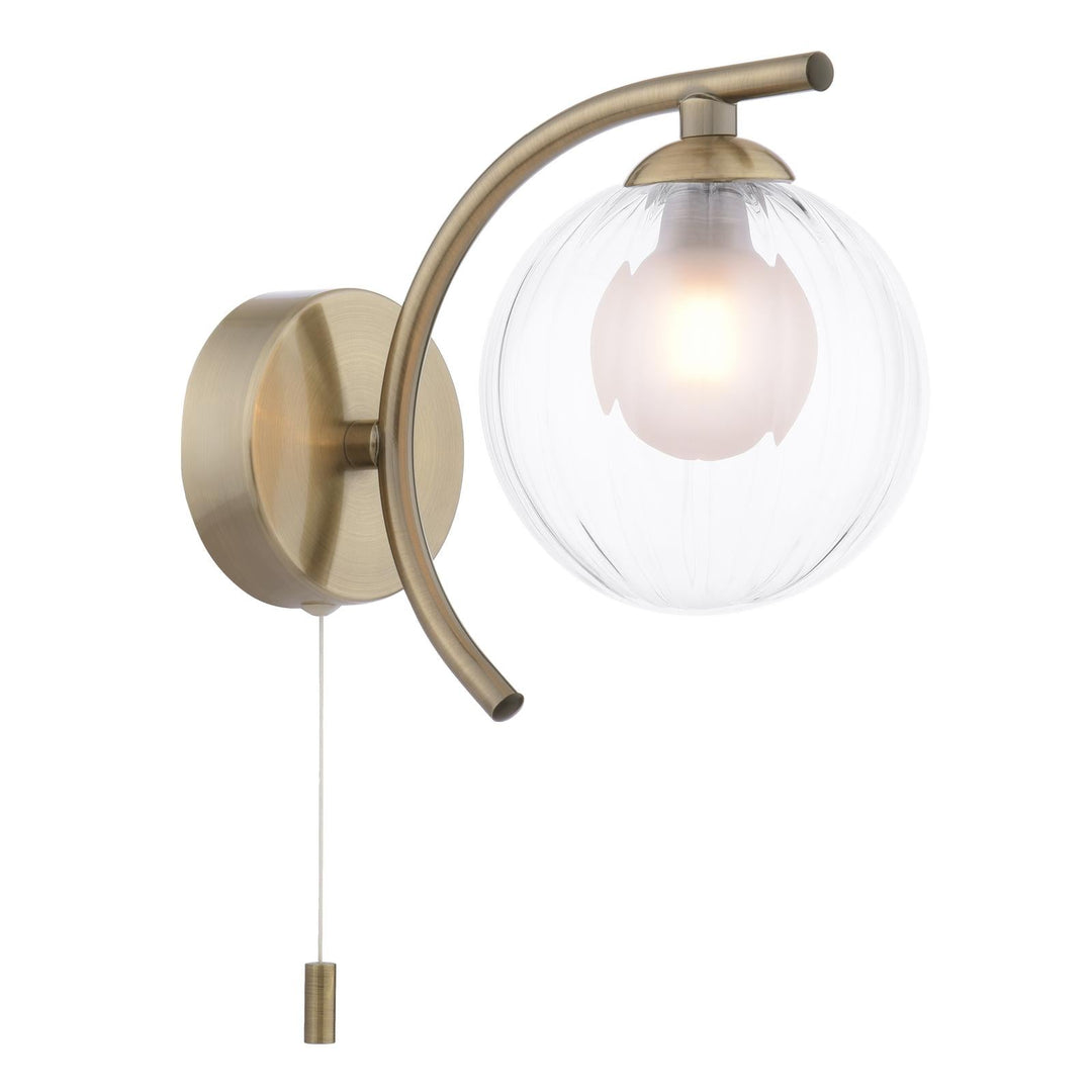 Dar NAK0775-20 Nakita Wall Light Antique Brass With Clear/Opal Glass