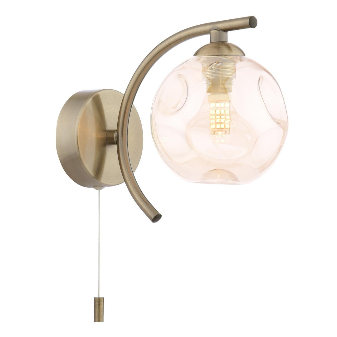 Dar NAK0775-27 Nakita Wall Light Antique Brass With Closed Organic Amber  Glass