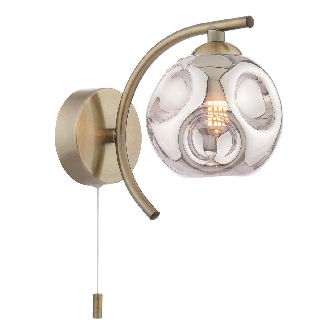 Dar NAK0775-28 Nakita Wall Light Antique Brass With Closed Organic Smoked Glass