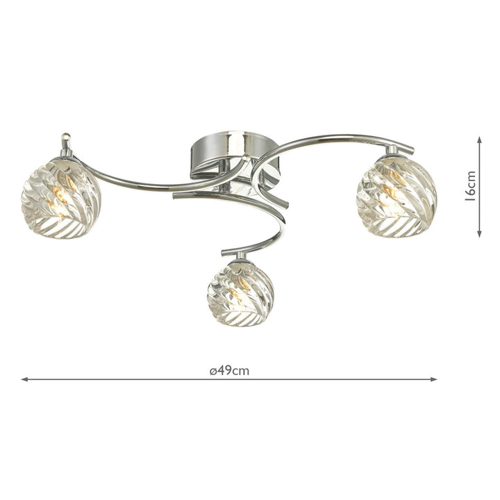 Dar NAK5350-05 Nakita 3 Light Semi Flush Polished Chrome With Twisted Open Glass