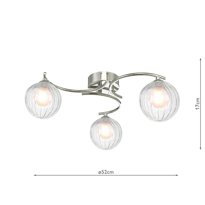 Dar NAK5350-20 Nakita 3 Light Semi Flush Polished Chrome With Clear/Opal Glass