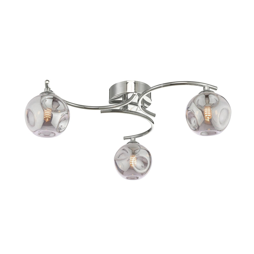 Dar NAK5350-28 Nakita 3 Light Semi Flush Polished Chrome With Closed Organic Smoked Glass