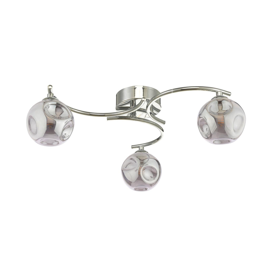 Dar NAK5350-28 Nakita 3 Light Semi Flush Polished Chrome With Closed Organic Smoked Glass