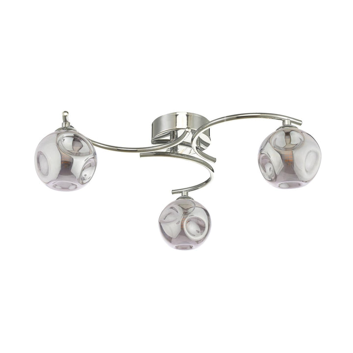 Dar NAK5350-28 Nakita 3 Light Semi Flush Polished Chrome With Closed Organic Smoked Glass
