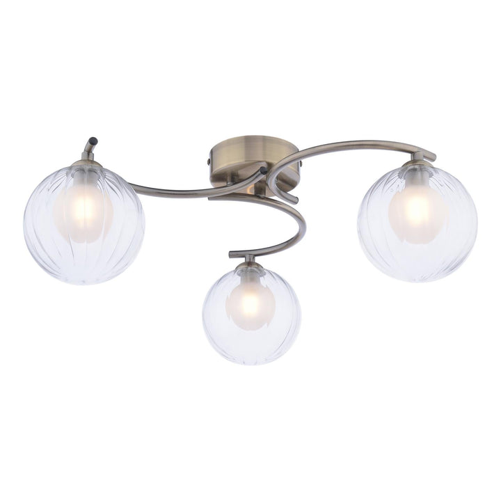 Dar NAK5375-20 Nakita 3 Light Semi Flush Antique Brass With Clear/Opal Glass