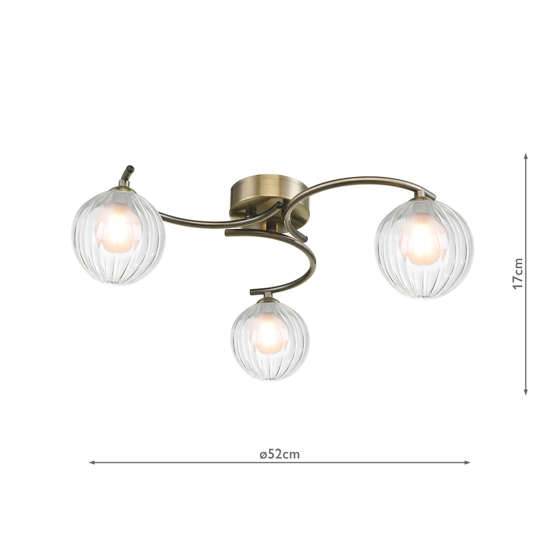 Dar NAK5375-20 Nakita 3 Light Semi Flush Antique Brass With Clear/Opal Glass