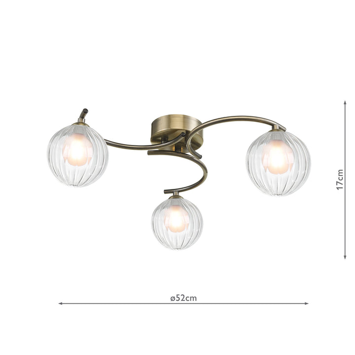 Dar NAK5375-20 Nakita 3 Light Semi Flush Antique Brass With Clear/Opal Glass