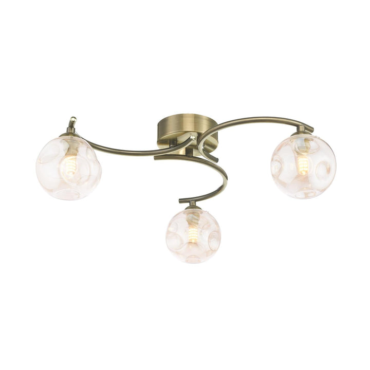 Dar NAK5375-27 Nakita 3 Light Semi Flush Antique Brass With Closed Organic Amber  Glass