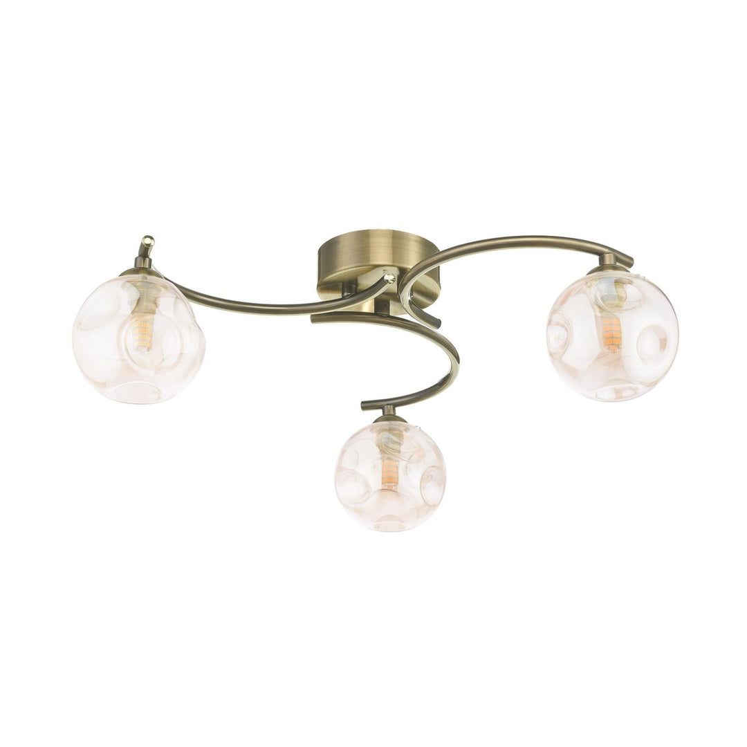 Dar NAK5375-27 Nakita 3 Light Semi Flush Antique Brass With Closed Organic Amber  Glass