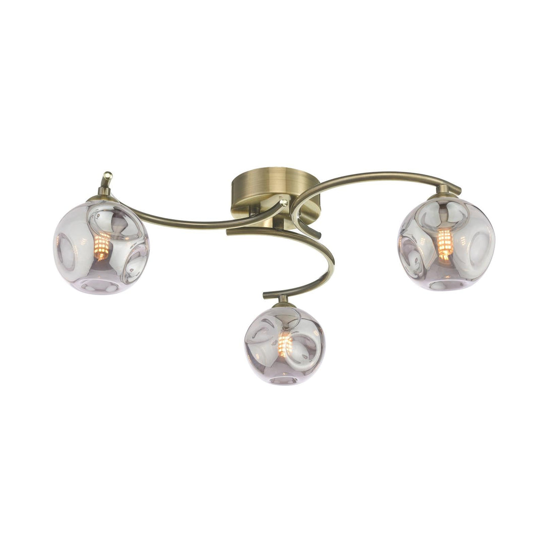Dar NAK5375-28 Nakita 3 Light Semi Flush Antique Brass With Closed Organic Smoked Glass
