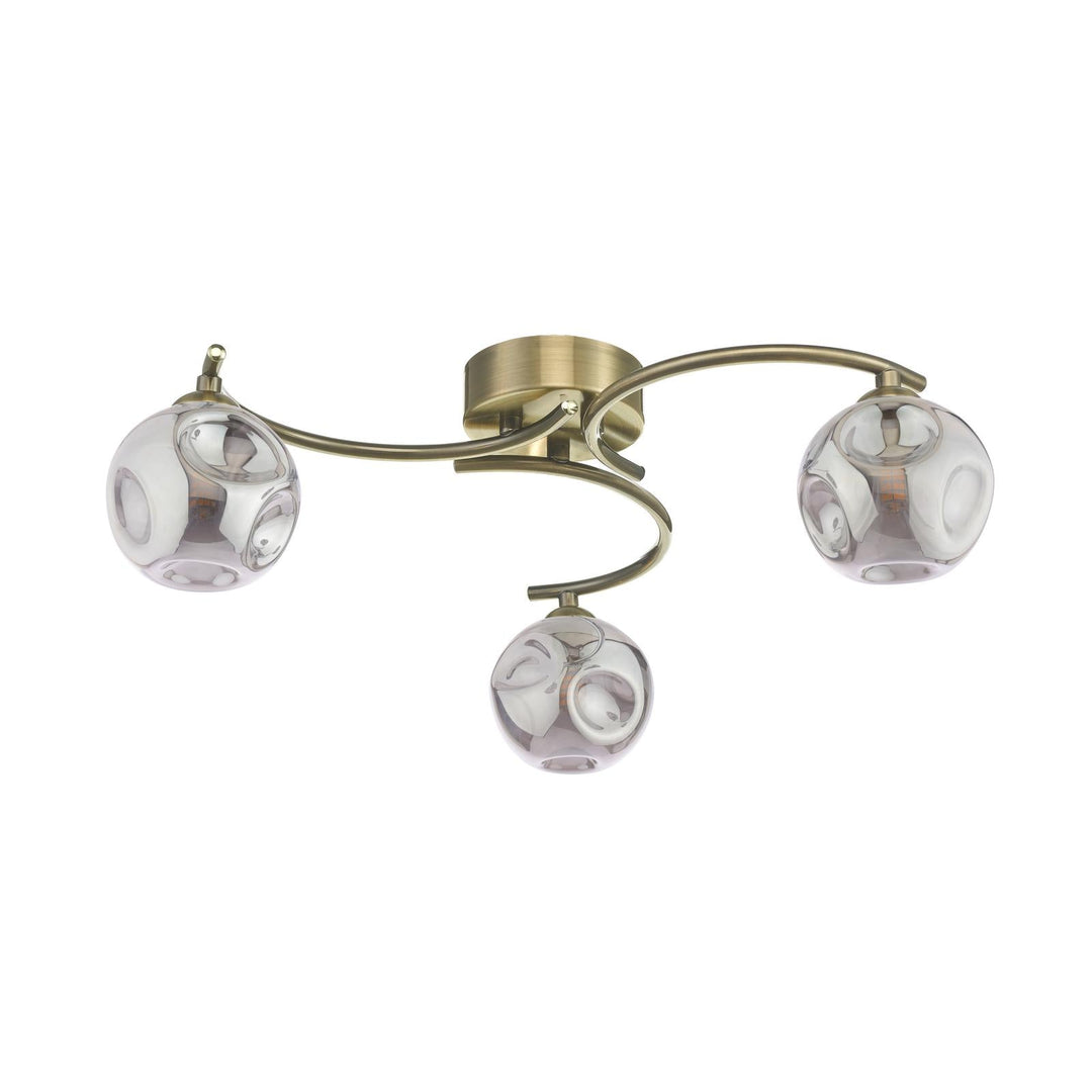 Dar NAK5375-28 Nakita 3 Light Semi Flush Antique Brass With Closed Organic Smoked Glass