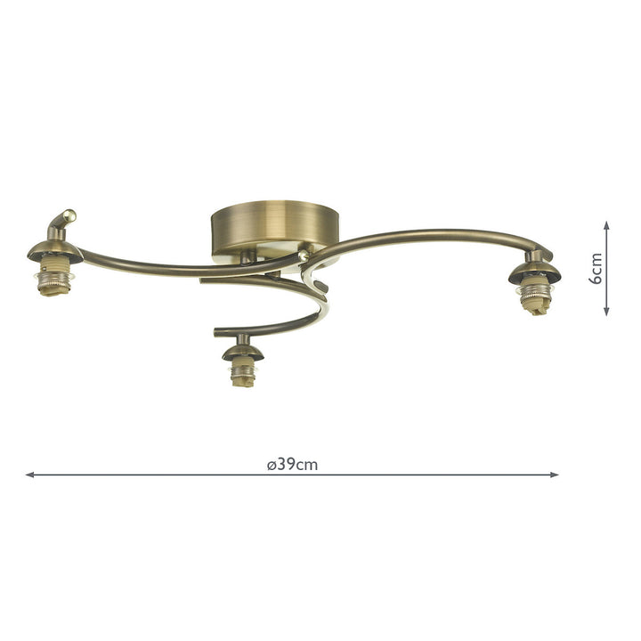 Dar NAK5375-F Nakita 3 Light Semi-Flush Antique Brass Fitting Only (S)