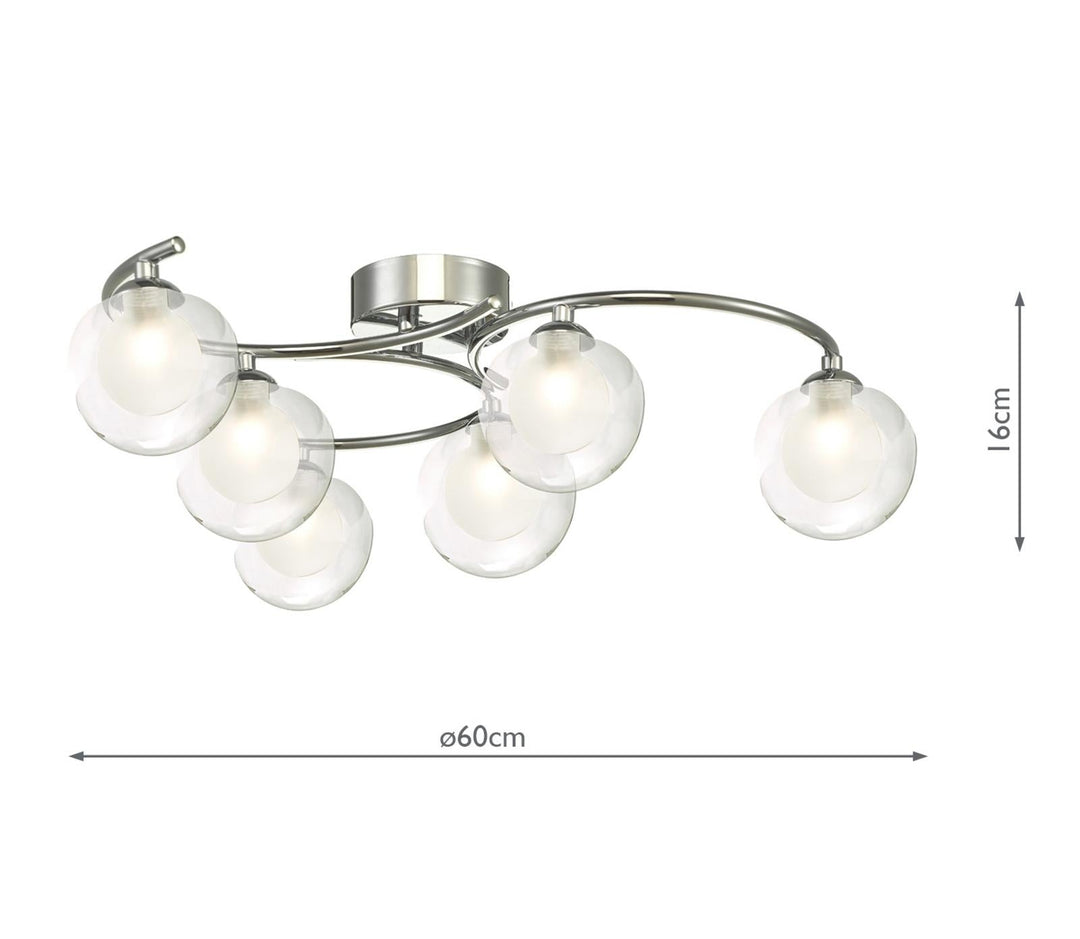 Dar NAK6450-04 Nakita 6 Light Semi Flush Polished Chrome With Clear/Opal Glass